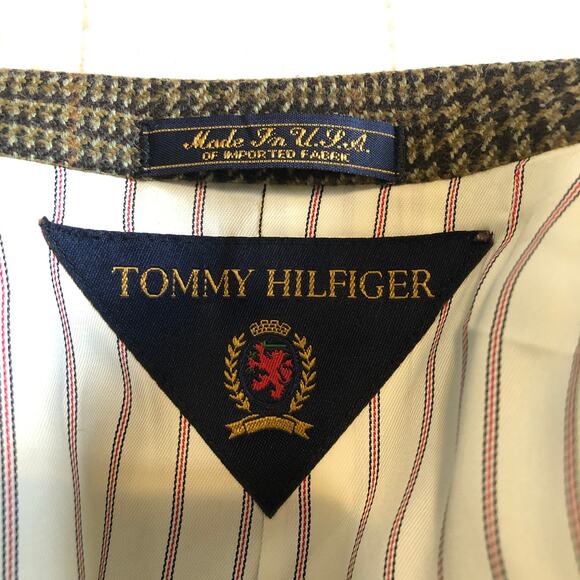 VTG Tommy Hilfiger Wool Tweed Blazer Glen Plaid Brown Sport Coat 90s Preppy 42L - Picture 9 of 14